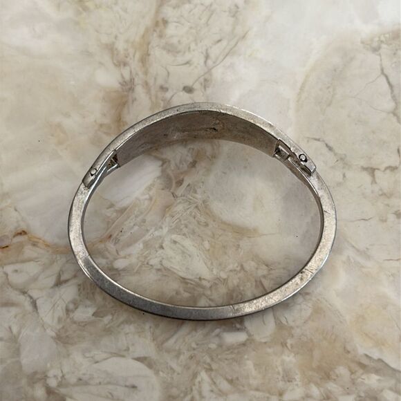 Vintage Taxco Mexico Silver Tone Abalone Shell Butterfly Bangle Child's Bracelet - Picture 5 of 8